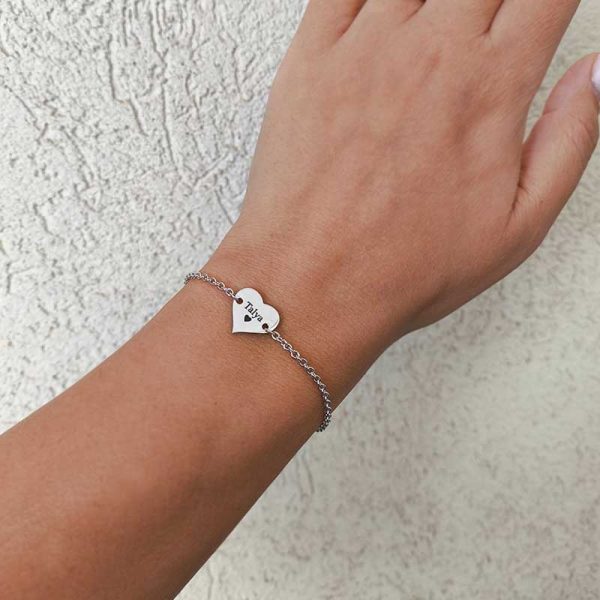 צמיד לב כסף 925 עם חריטה