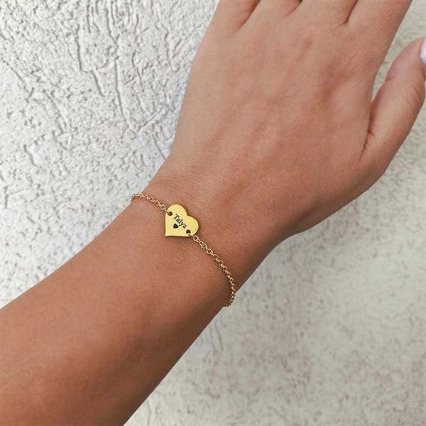 צמיד לב עם חריטה ציפוי זהב