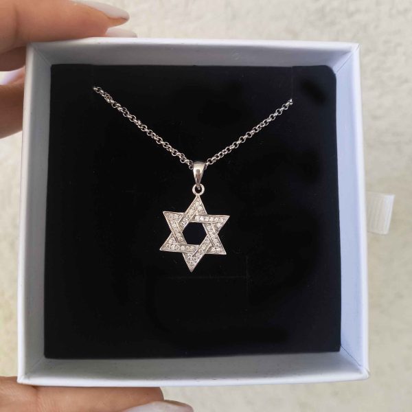 שרשרת מגן דוד כסף 925 משובצת