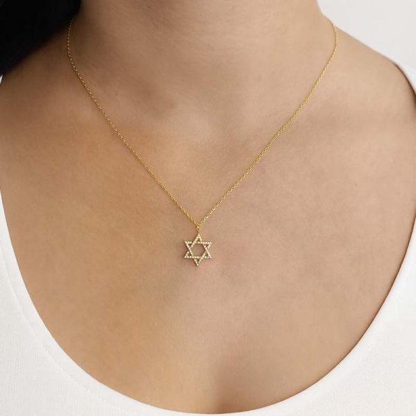 שרשרת מגן דוד משובץ ציפוי זהב